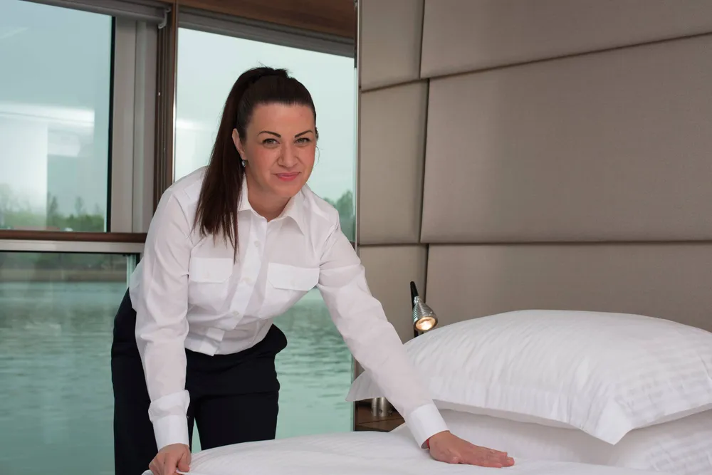 Luxurious queen-sized bed with premium bedding