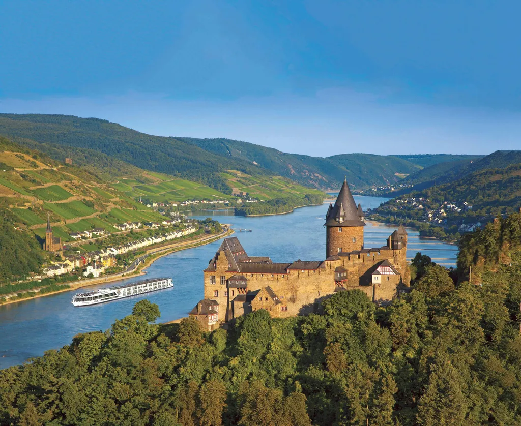 Historic European castle along the river